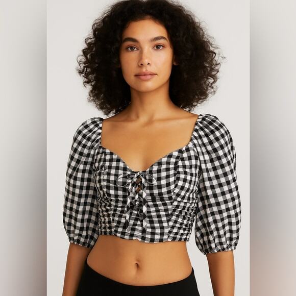 Kirious Los Angeles Black and White Womans Large Checkered Top - Picture 1 of 12